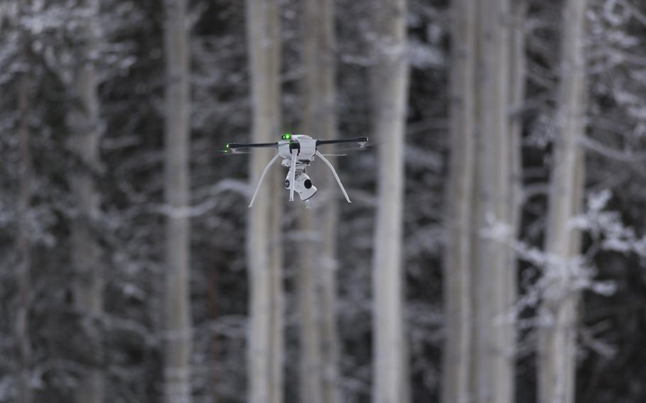 U.S. Air Force civil engineers fly a Small Unmanned Aircraft System during a newly adopted Rapid Airfield Damage Assessment System training course at Joint Base Elmendorf-Richardson, Ala., Jan. 23, 2019. Throughout the first week of training, Airmen focused on learning to fly the SUAS. During the second week, they learned to fly the RADAS mission while using the SUAS systems. (Photo by Airman 1st Class Crystal A. Jenkins)