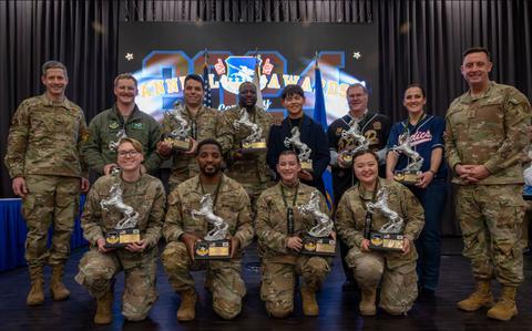 Photo Of Winners of the 51st Fighter Wing Annual Awards Ceremony pose for a group photo with wing leadership at Osan Air Base, Republic of Korea.