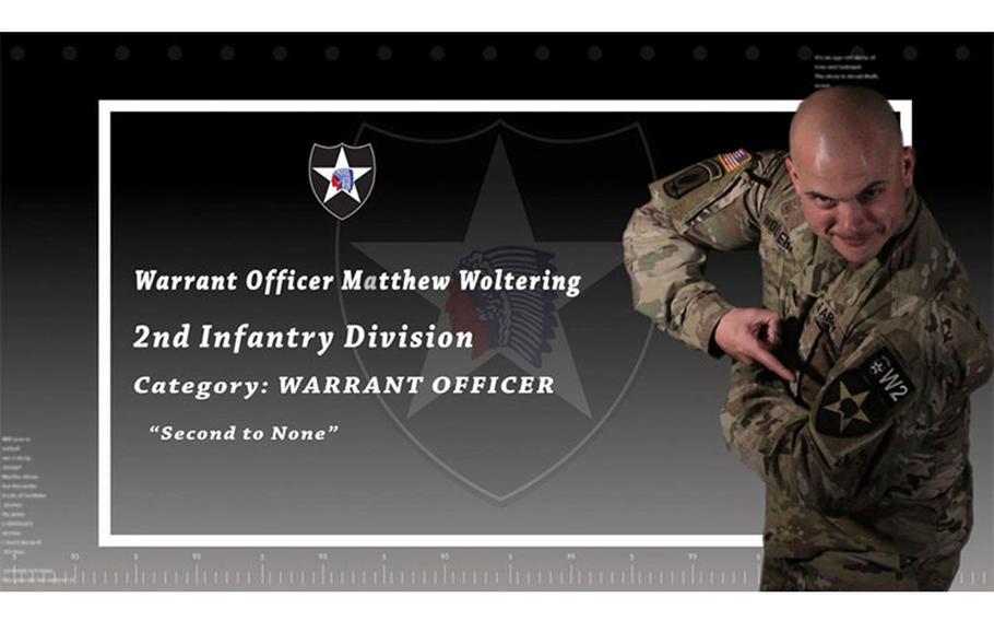 Warrant Officer 1 Matthew Woltering, 2nd Infantry Division, is your 2021 Eighth Army Best Warrior Competition Warrant Officer category winner. (U.S. Army graphic by 20th Public Affairs Detachment)