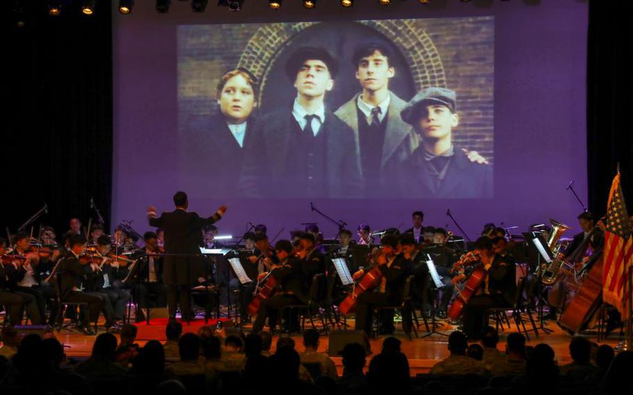 Conductor Lieutenant Colonel Shim, Un Ho leading the Korean National Military Symphony Orchestra.