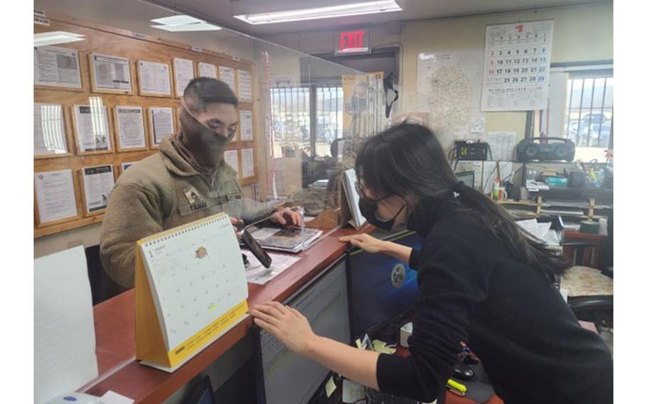 O Mi-yon, dispatcher, Transportation Division, Logistics Readiness Center-North, dispatches a vehicle at the Camp Casey Transportation Motor Pool. LRC-North processes more than 5,000 non-tactical vehicle dispatches annually. (Photo Credit: Courtesy photo)