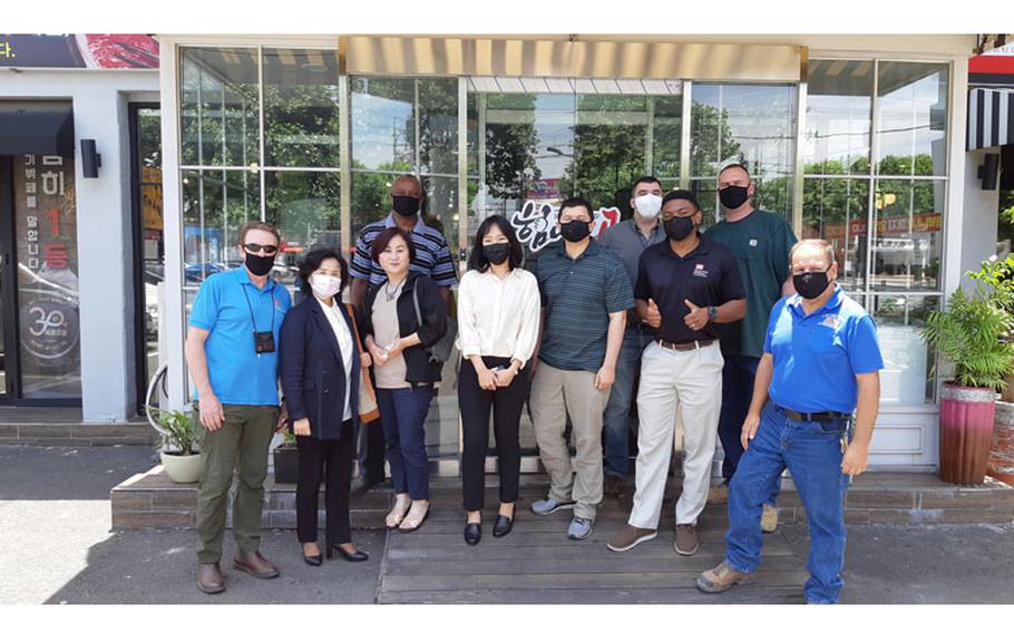 Choe, Po Mi (fourth from left) stands with colleagues during her U.S. Army Corps of Engineers, Far East District, Southern Resident Office welcome lunch, Daegu, South Korea, June 15. Choe is the district's first Korean National (KN) Interdisciplinary Engineer intern.