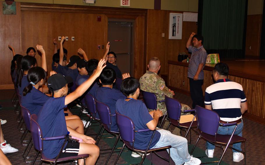 The Chilgok Office of Education's Chief of Education Support, Mr. Jeong, Cheol-hyeon gives closing remarks at the 15th Annual Summer English Camp. (Photo Credit: Kim, Soohan, USAG Daegu Public Affairs)