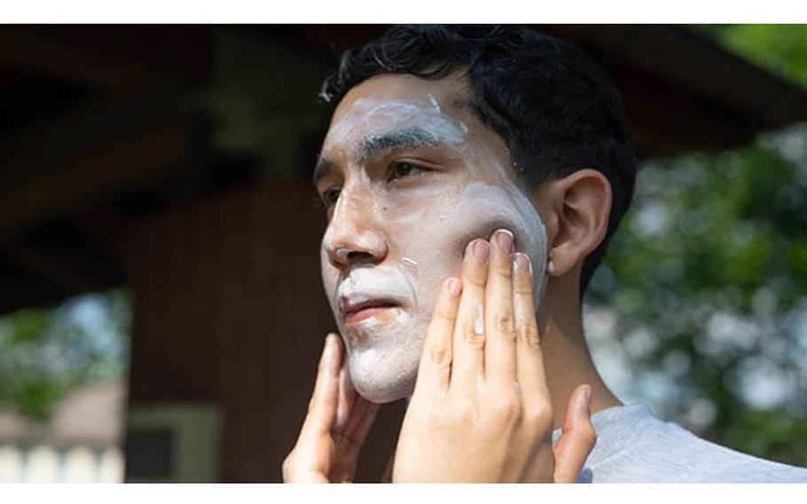 Air Force Airman applies sunscreen to his face at Ramstein Air Base, Germany, June 9, 2021. Dermatologists highly recommend that you apply sunscreen before participating in any outdoor activities to keep safe from the sun’s harmful ultraviolet rays.