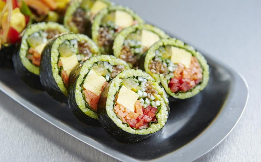 Gimbap on a plate.