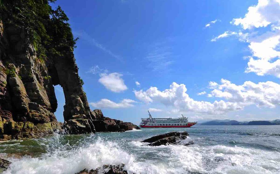 A ship at sea.