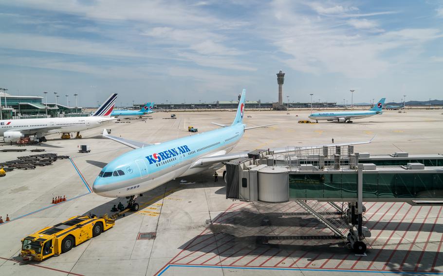 Incheon, South Korea - August 2018: View of airplanes from at Incheon International Airport ICN, the largest airport in South Korea.