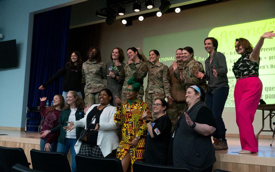 Members of NASA and Women Inspiring the Next Generations Success pose for a group photo following a Women’s History Month panel at Osan Air Base, Republic of Korea, March 8, 2024. Women Inspiring the Next Generations Success and NASA scientists hosted this Women’s Day panel to inspire Osan’s students to pursue careers in STEM.