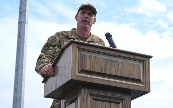 Photo Of U.S. Air Force Col. Peter Kasarsksis, 8th Fighter Wing commander, provides remarks during the 9/11 Remembrance Ceremony at Kunsan Air Base, Republic of Korea, Sept. 11, 2024. Kasarksis spoke on the bravery of the men and women who made the ultimate sacrifice and the Wing’s continued commitment to prevent such a tragedy again.