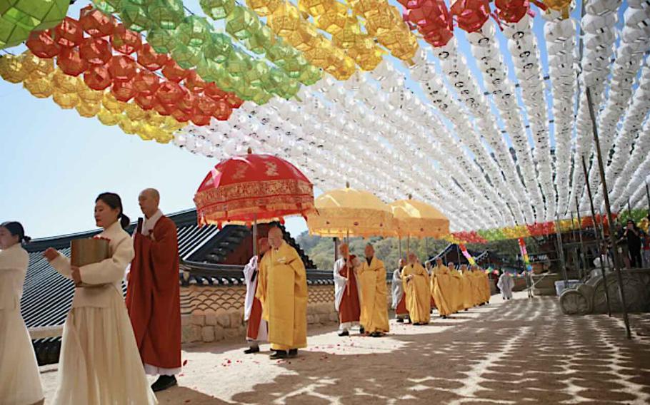 monks celebrating Buddha’s birthday.