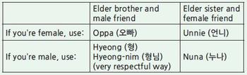 explanation of oppa, unnie, hyeong, nuna.