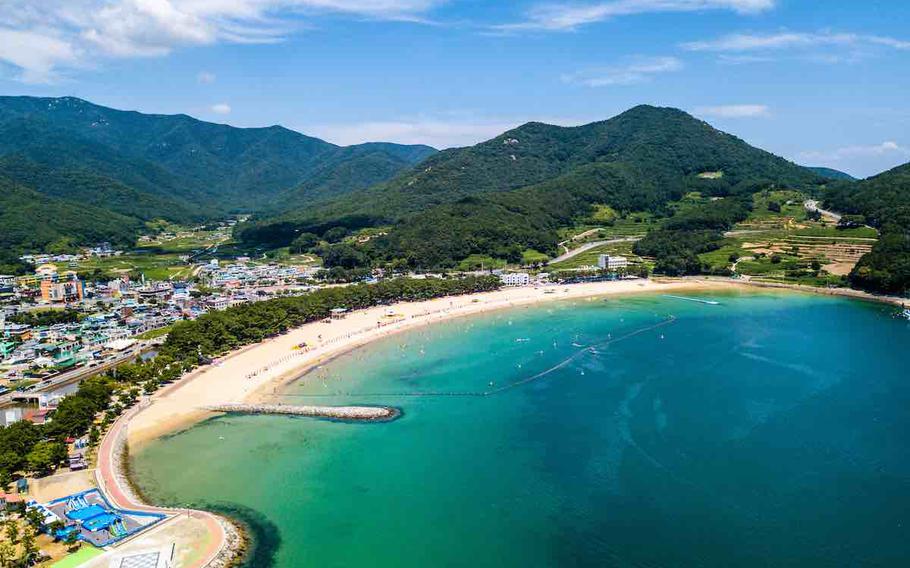 Birds-eye view of Sangju Silver Sand Beach.