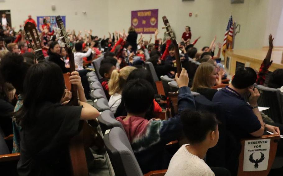 Humphreys Middle School students participating in the question and answering session during the violence prevention month observance.