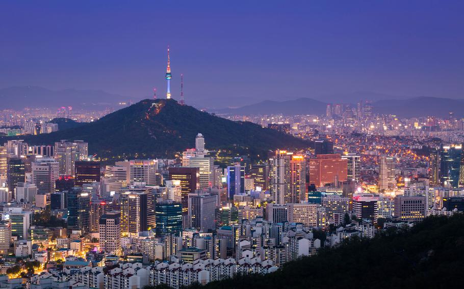 Seoul City Skyline and N Seoul Tower.