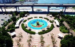 Birds-eye view of a pool.