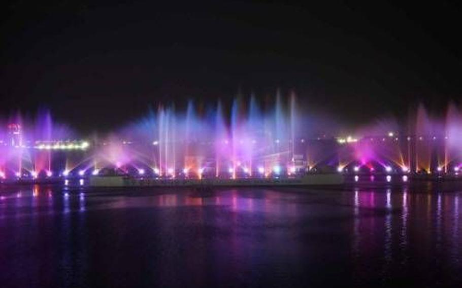 Mokpo Dancing Sea Fountain lights up.