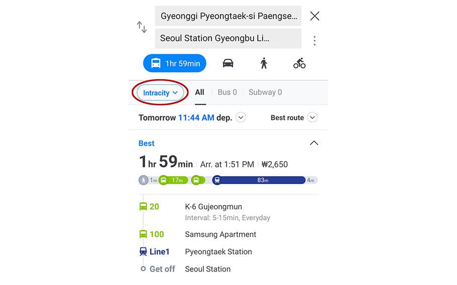 Screenshot of Naver Map app