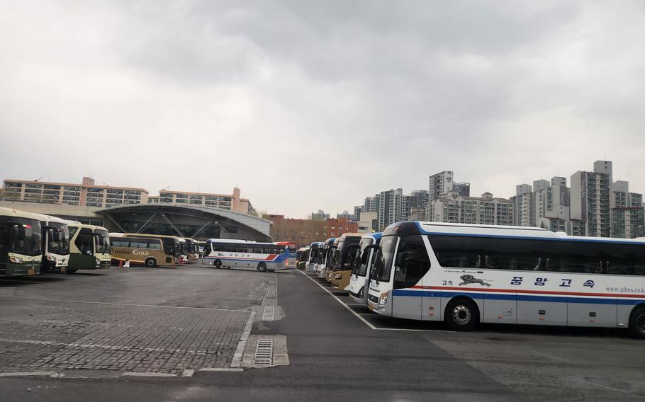 bus parking lot.