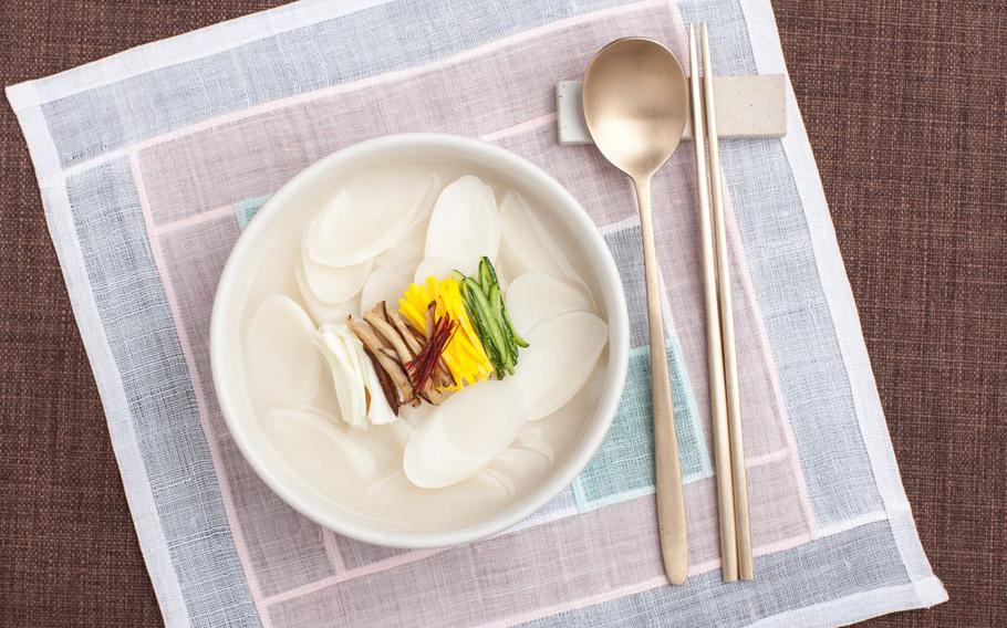 Tteokguk on the table.