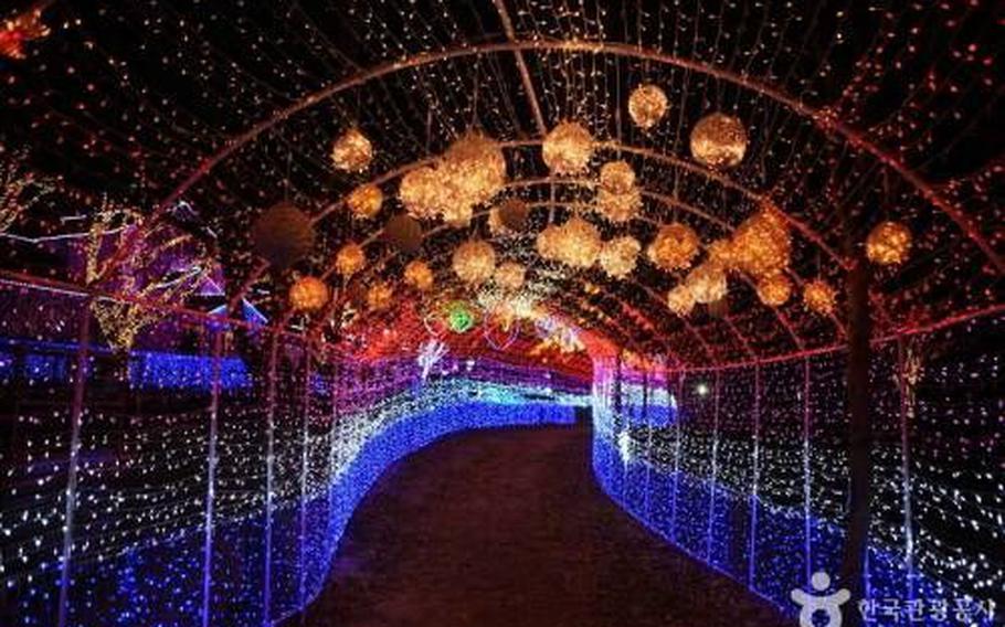 An illuminated archway.