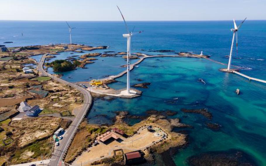 Birds-eye view of Sinchang Windmill Coastal Road.