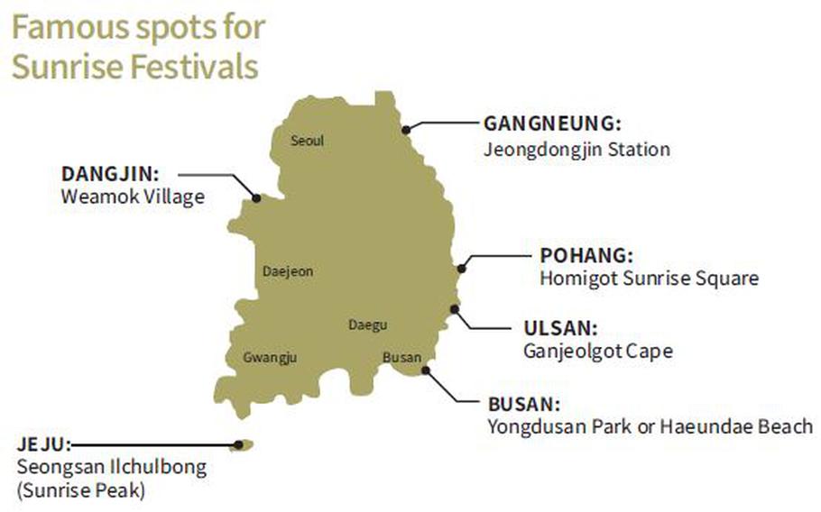 map for famous spots for sunrise festivals.