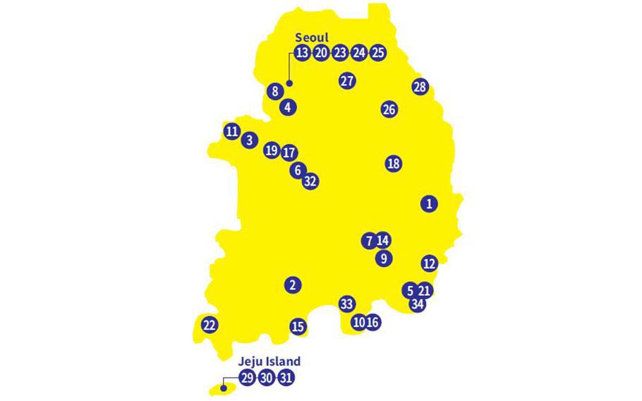 A Korean map showing the location of night attractions in the article.