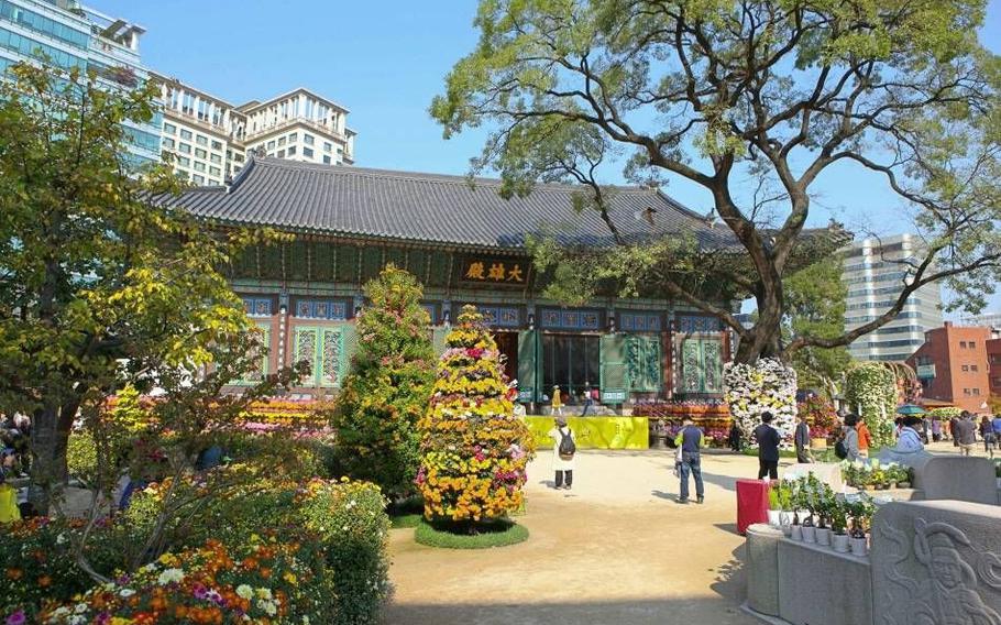 Some visitors are enjoying Jogyesa Temple.