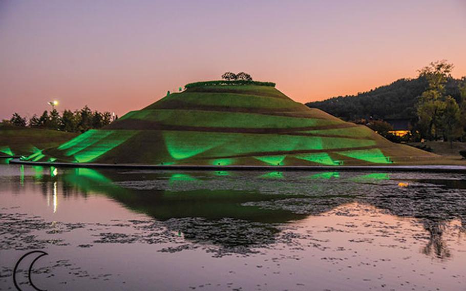 Bonghwa Hill is illuminated.