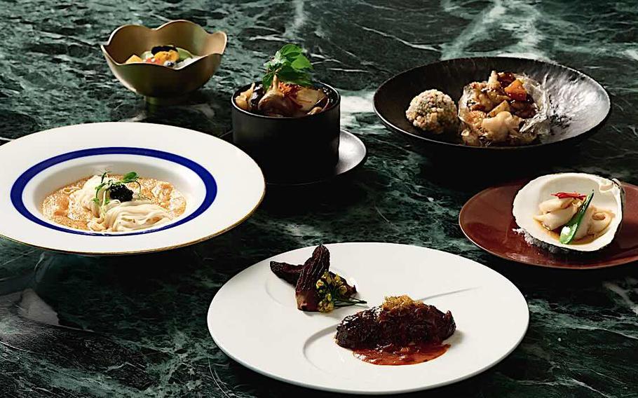 Chinese set menus on the table.