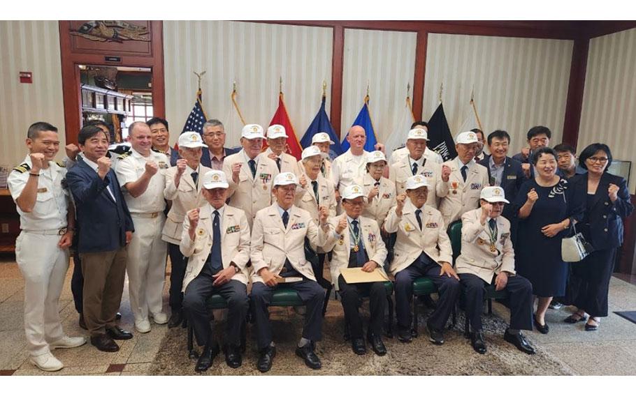 Members of the Jinhae Korean Veterans Association descended upon the Commander, Fleet Activities Chinhae (CFAC) naval base on July 23, 2024, to commemorate this year’s 71st anniversary of the ROK-U.S. alliance.