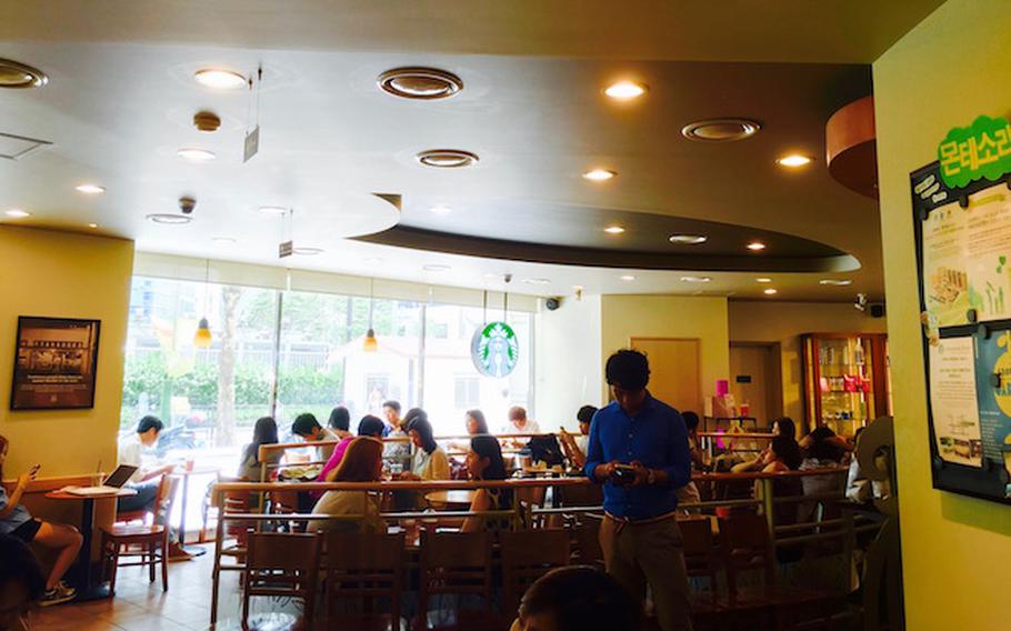The interior of one of the Starbucks shops.