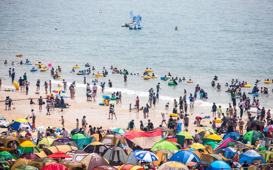 Many visitors are enjoying the beach.