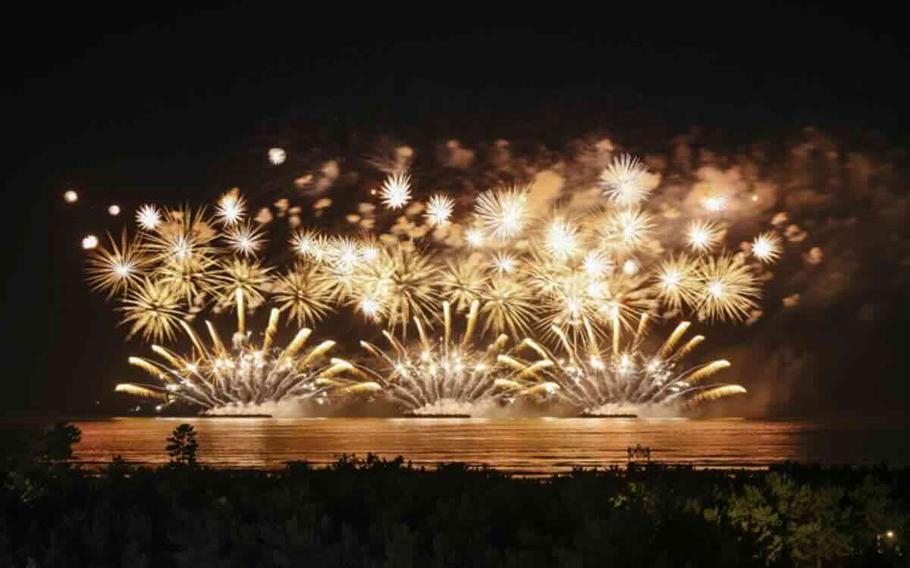 Fireworks are being displayed.