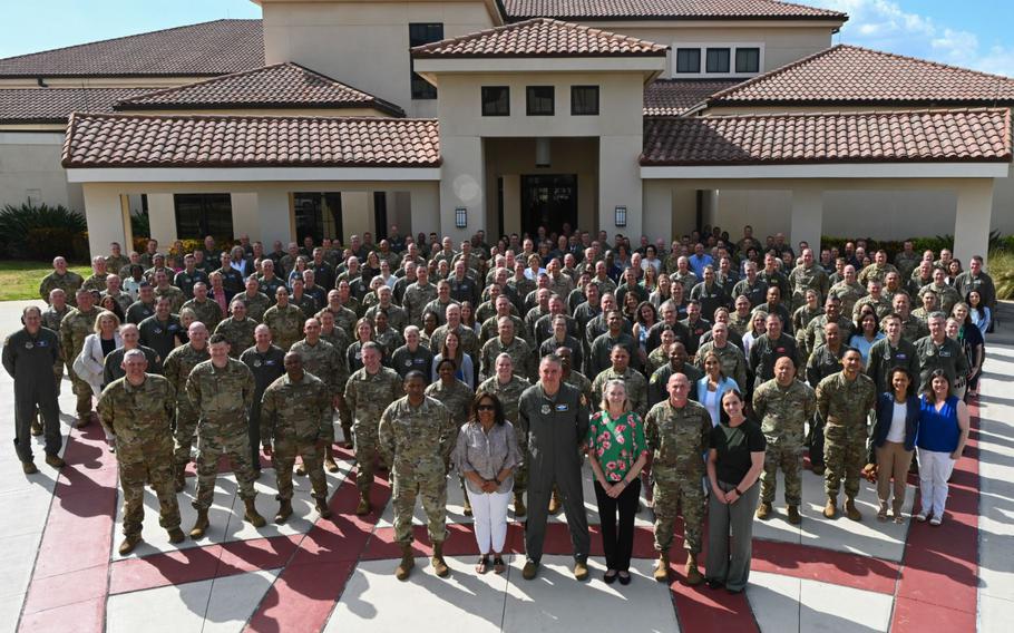 Total Force Mobility Air Force leaders pose for a group photo during the 2024 Spring Phoenix Rally at MacDill Air Force Base, Fla., April 29, 2024. The rally brought together more than 300 Total Force Mobility Air Force leaders and spouses to discuss Warrior Heart, Air Mobility Command’s strategy and priorities, and how to work together to ensure the mobility Air Force is ready to deliver rapid global mobility across the Joint Force. 