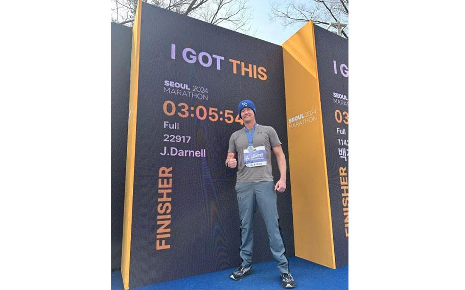 The 403rdArmy Field Support Brigade was represented by the Army Field Support Battalion-Korea Commander, LTC Justin L. Darnell, at the 2024 Seoul Marathon in Seoul, South Korea, March 17. He completed. 