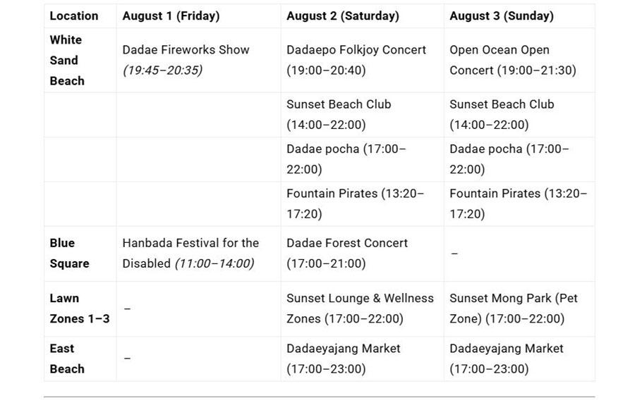 Full Event Schedule at Dadaepo Beach