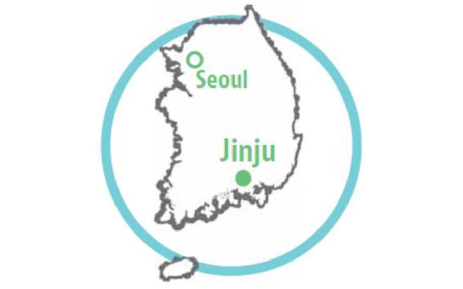 A Korean map showing Seoul and Jinju.