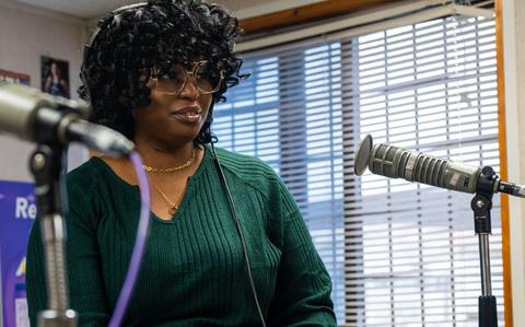 Photo Of Shazale Ramsey, 8th Fighter Wing Sexual Assault Prevention Response victims advocate, speaks on American Forces Network at Kunsan Air Base, Republic of Korea, March 29, 2024.
