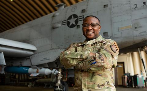 Photo Of U.S. Air Force Master Sgt. Shelise Harmon, 25th Fighter Generation Squadron first sergeant, poses for a portrait at Osan Air Base, Republic of Korea, March 14, 2024.