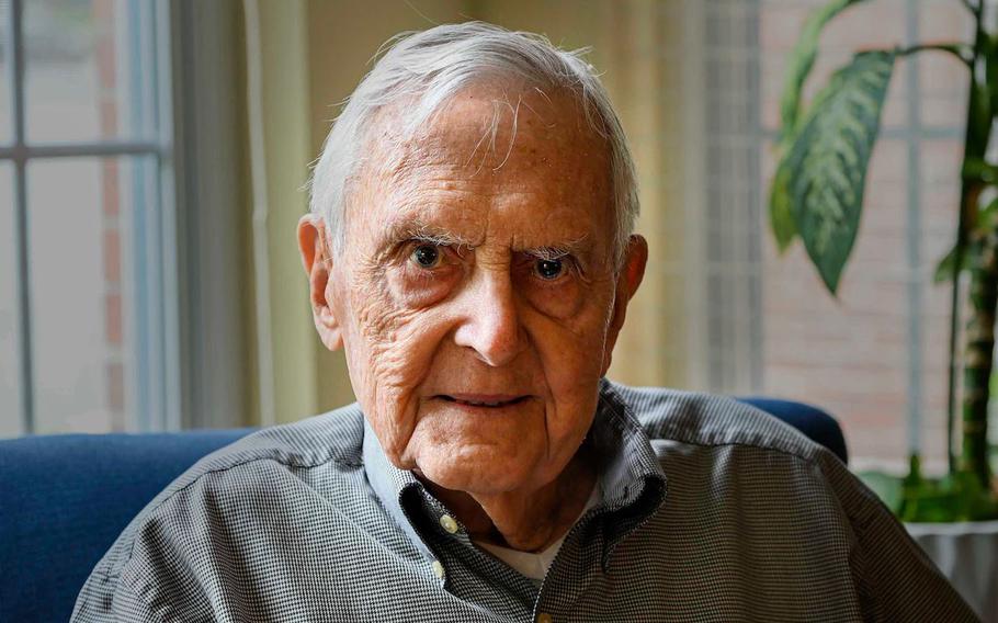 Lt. Gen. (Ret.) James D. Hughes, former commander in chief of Pacific Air Forces, poses for a photo in Potomac Falls, Va., June 23, 2022. Hughes is one of the last living members of the U.S. Army Air Corps, and he retired July 1, 1981, with thirty-five years of Air Force service. (U.S. Air Force photo by Abigail Meyer)