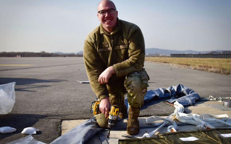 This week’s Airman of the Week is Staff Sgt. Ryan Claerhout, 51st Civil Engineer Squadron NCOIC of aircraft arresting systems. (Photo by Airman First Class Megan Estrada)