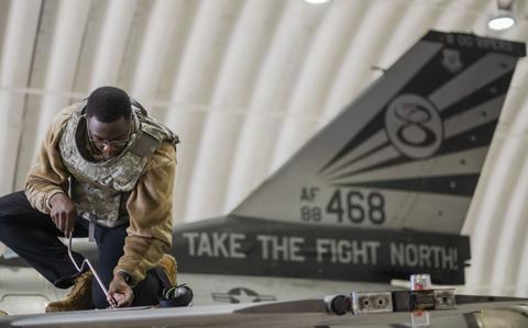 Photo Of Senior Airman Elvis Atieno, 80th Fighter Generation Squadron dedicated crew chief, performs maintenance on an F-16 Fighting Falcon during Beverly Sentinel 24-1 at Kunsan Air Base, Republic of Korea, March 27, 2024.