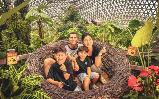 Jeffery Young and family at the Geoje Jungle Dome & Botanical Garden, in Geoje, South Korea.