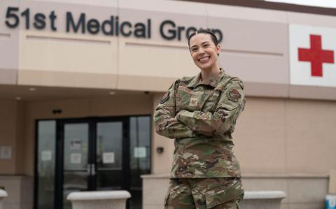 Photo Of U.S. Air Force Tech. Sgt. Jordan Dawson, 51st Medical Group executive assistant, poses for a photo at Osan Air Base, Republic of Korea, March 5, 2025. Dawson was recognized as Mustang of the Week for quickly raising deployment readiness statistics by 47%.