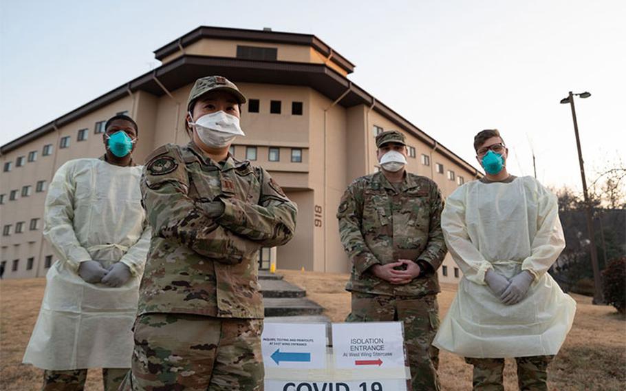 U.S. Air Force Capt. Kristin Kim, 51st Operational Medical Readiness Squadron expeditionary COVID center flight commander, pose for a photo at Osan Air Base, Jan. 7, 2022. Kim is a dentist by trade but is now in charge of all COVID-19 initiatives on base. (U.S. Air Force photo by Airman 1st Class Megan Estrada)