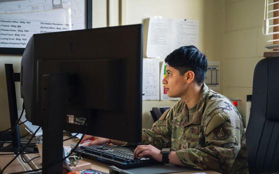 Photo Of Senior Airman Adrianna Vizcardo-Castillo, 8th Civil Engineer Squadron commander support staff technician, schedules an appointment at Kunsan Air Base, Republic of Korea, Sep. 10, 2024.