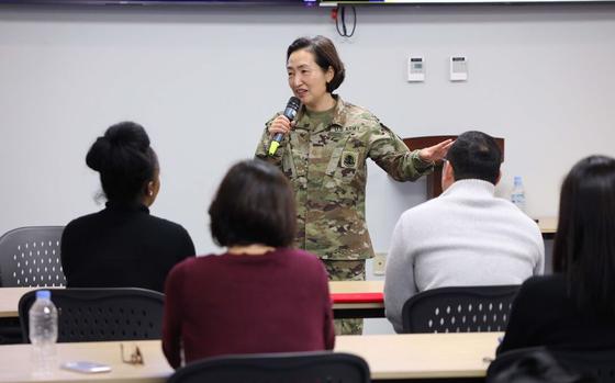 Photo Of Chaplain (Maj.) Grace Kim revealed to the audience her age was a critical factor when considering joining the U.S. Army during a speaking event.