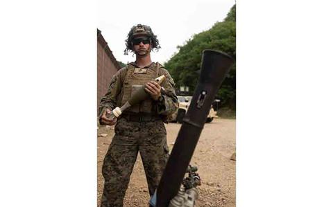 Photo Of U.S. Marine Corps Lance Cpl. Bennie Adarr, a machine gunner with 2nd Battalion, 23rd Marines forward deployed with 4th Marine Regiment, 3d Marine Division as part of the Unit Deployment Program, prepares to fire an M252 81 mm mortar during Korea Viper 25.4 at Camp Rodriguez, South Korea.