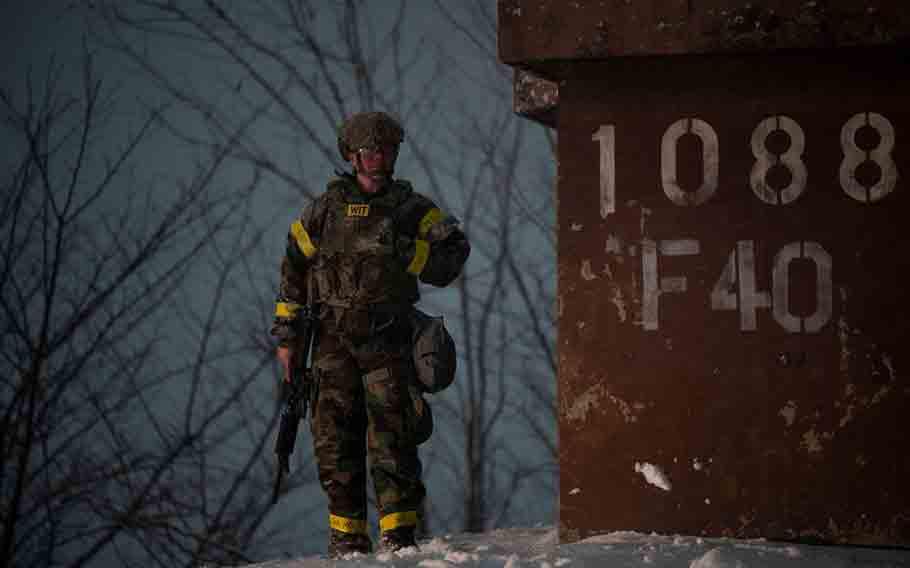 U.S. Air Force Staff Sgt. Cristina Panama, 51st Security Forces Squadron wing inspection team member, observes security forces response procedures during a ground attack scenario as part of during Beverly Herd 25-2 at Osan Air Base.